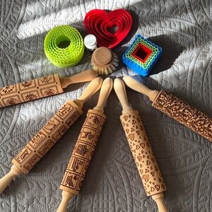 Authentic Pastrymade Embossed Wooden Rolling Pins Set
